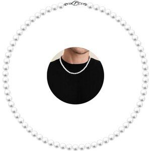 Pearl Necklace for Men, 16''-24'' Pearl Necklaces for Women, 6/8mm Trendy Women